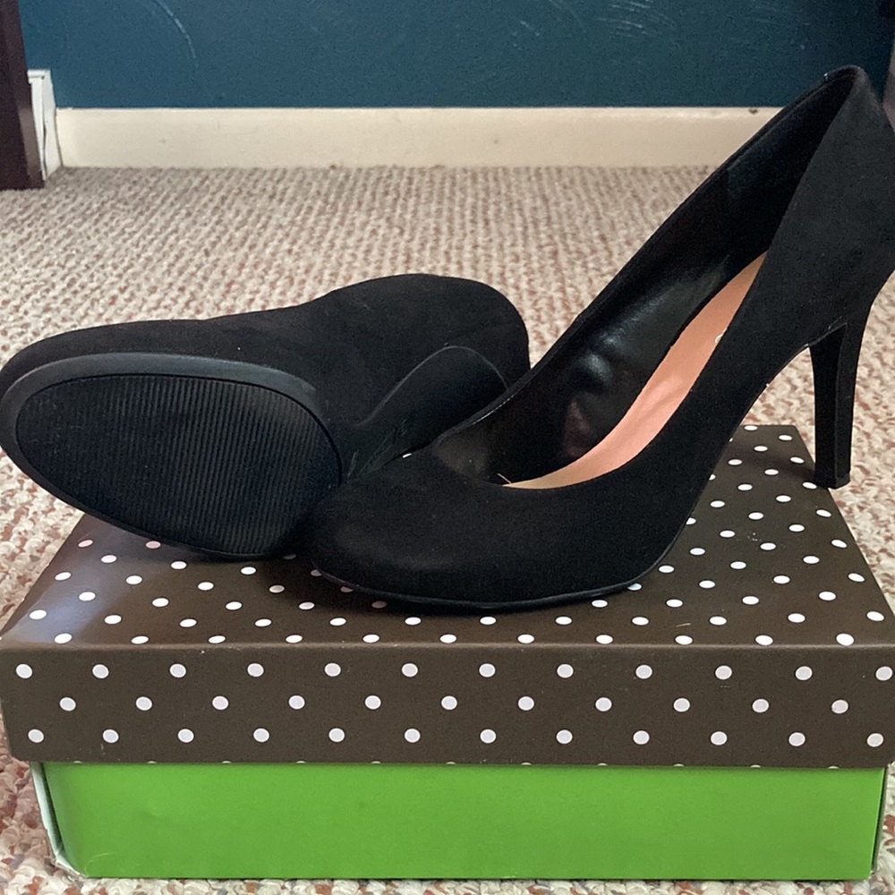 Black micro suede heels